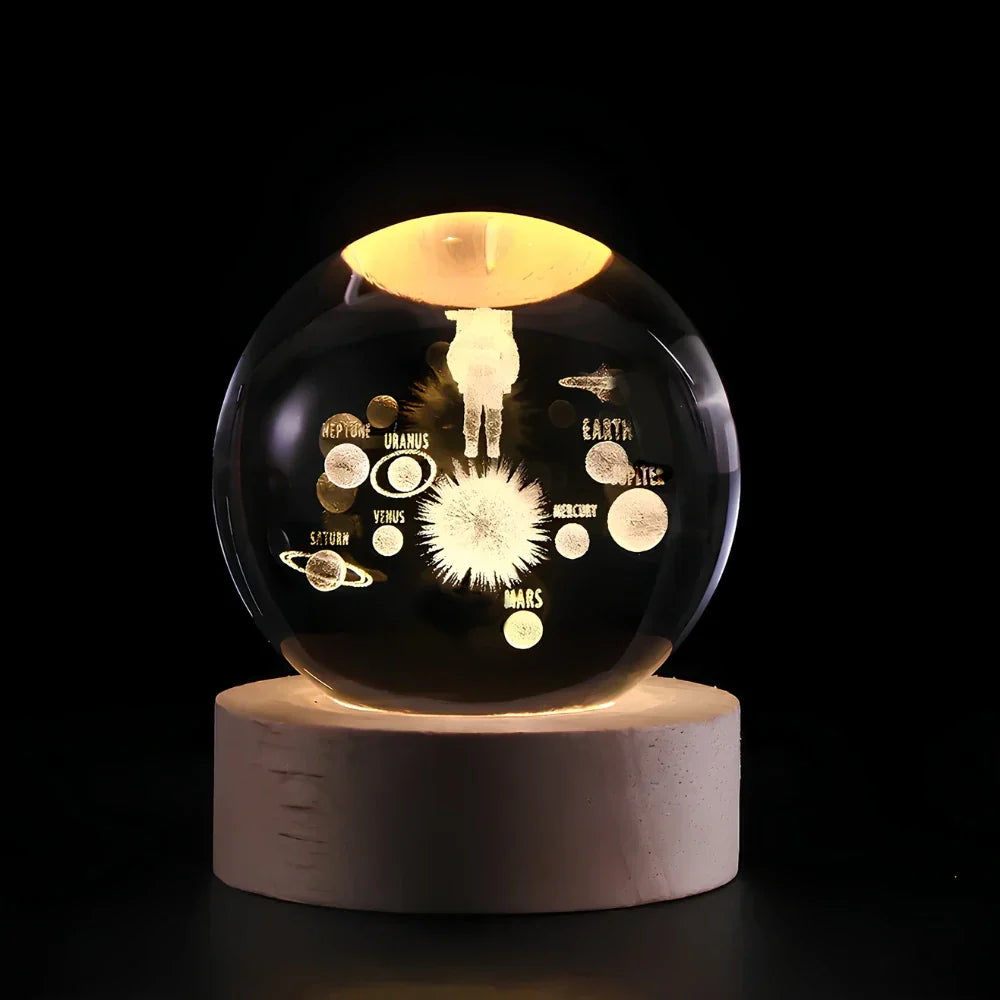 Night Light Wooden Base Crystal Ball Lamp