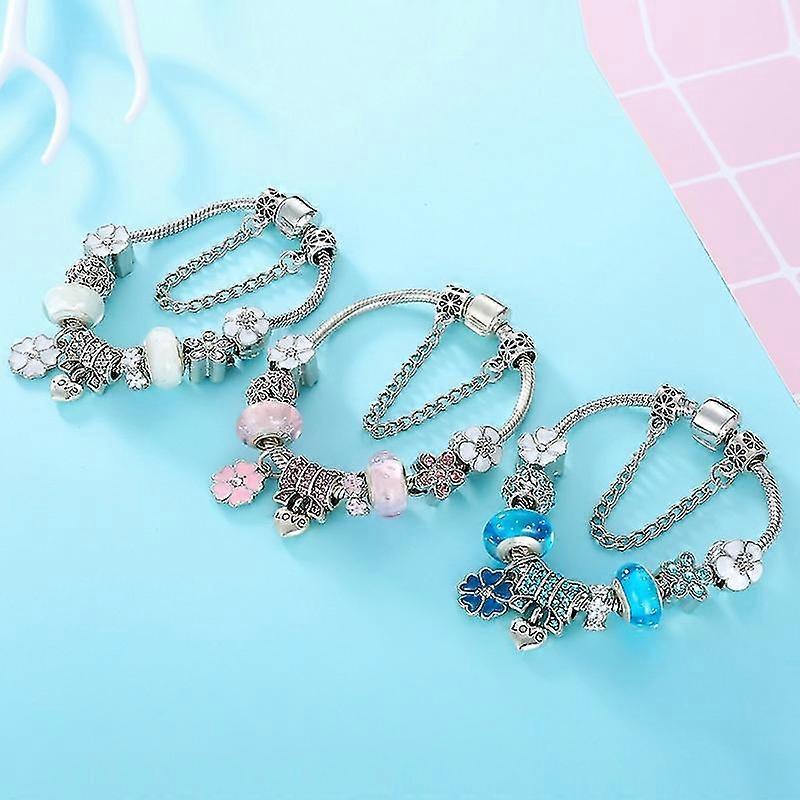 Sterling Silver Charm Bracelet Floral Elegant Gift