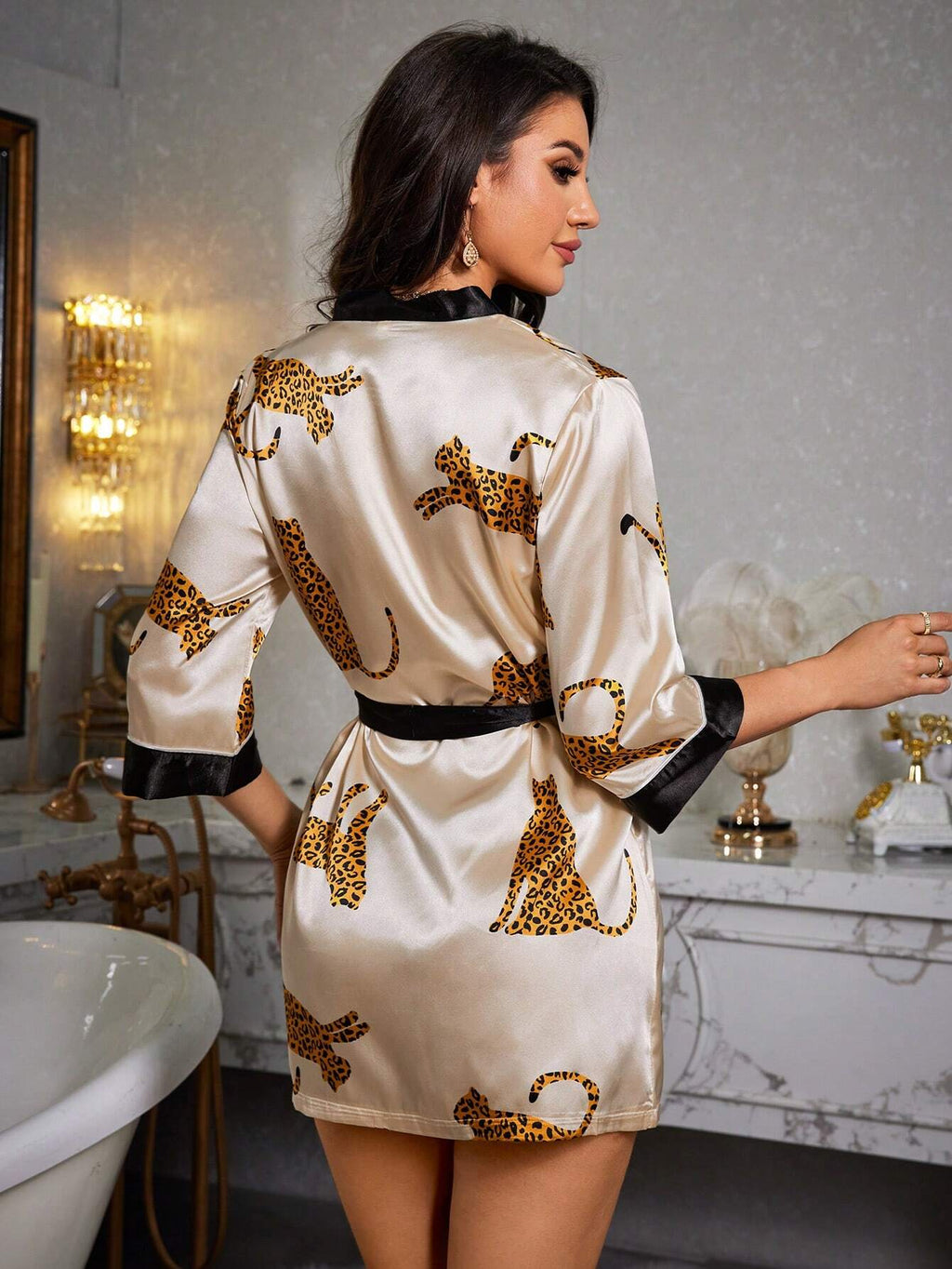 Satin Animal Print Dressing Gown Robe