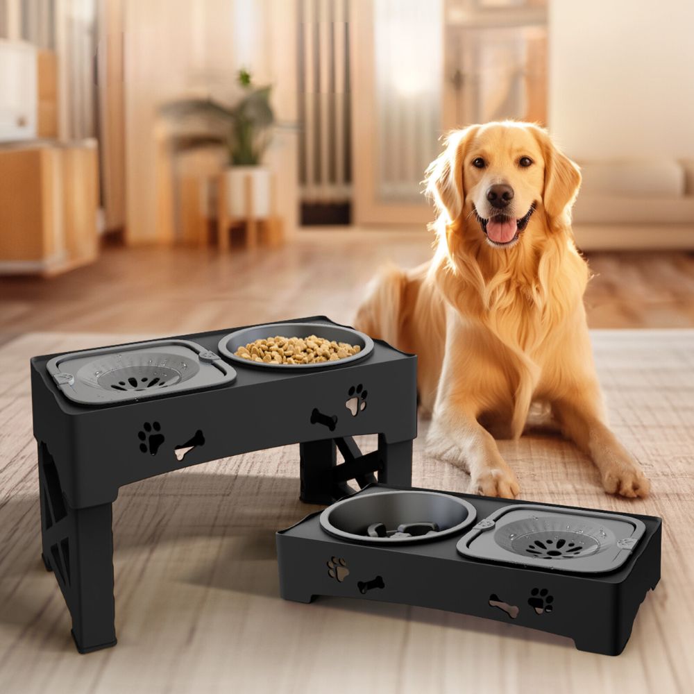 Dog Bowl Raised Adjustable Slow Feeder Stand