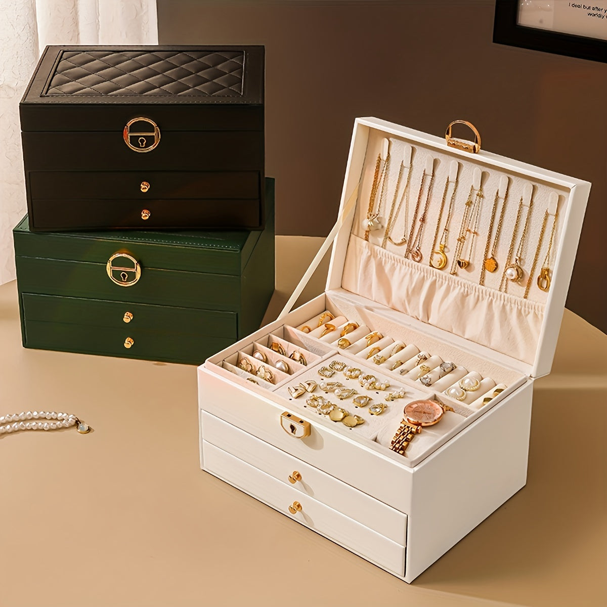 Jewelry Box Leather Organizer with Drawers