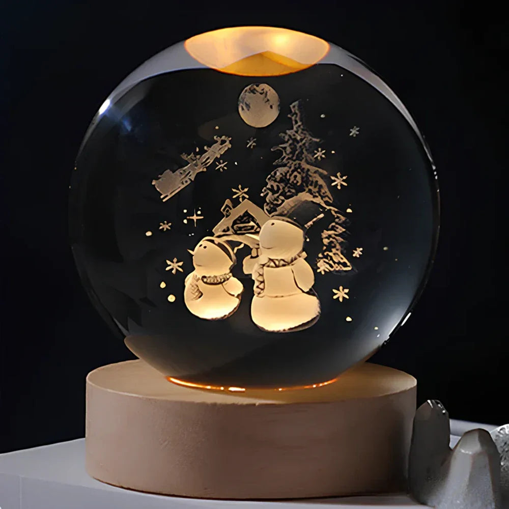 Night Light Wooden Base Crystal Ball Lamp