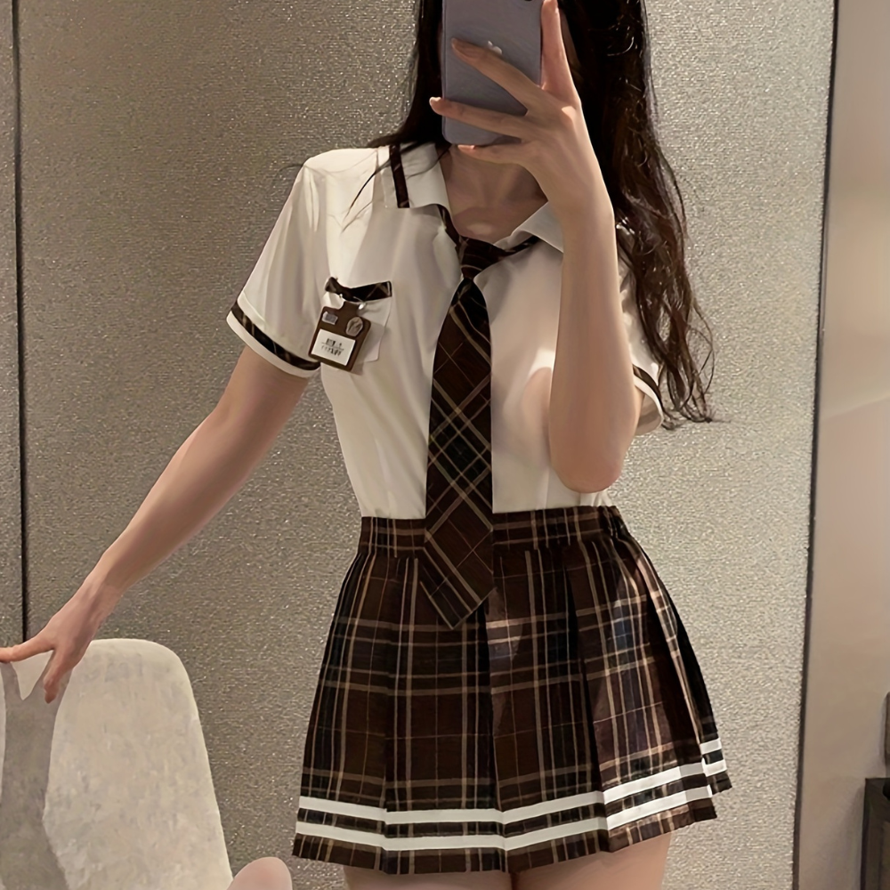 School Girl Costume Plaid Skirt Uniform Set