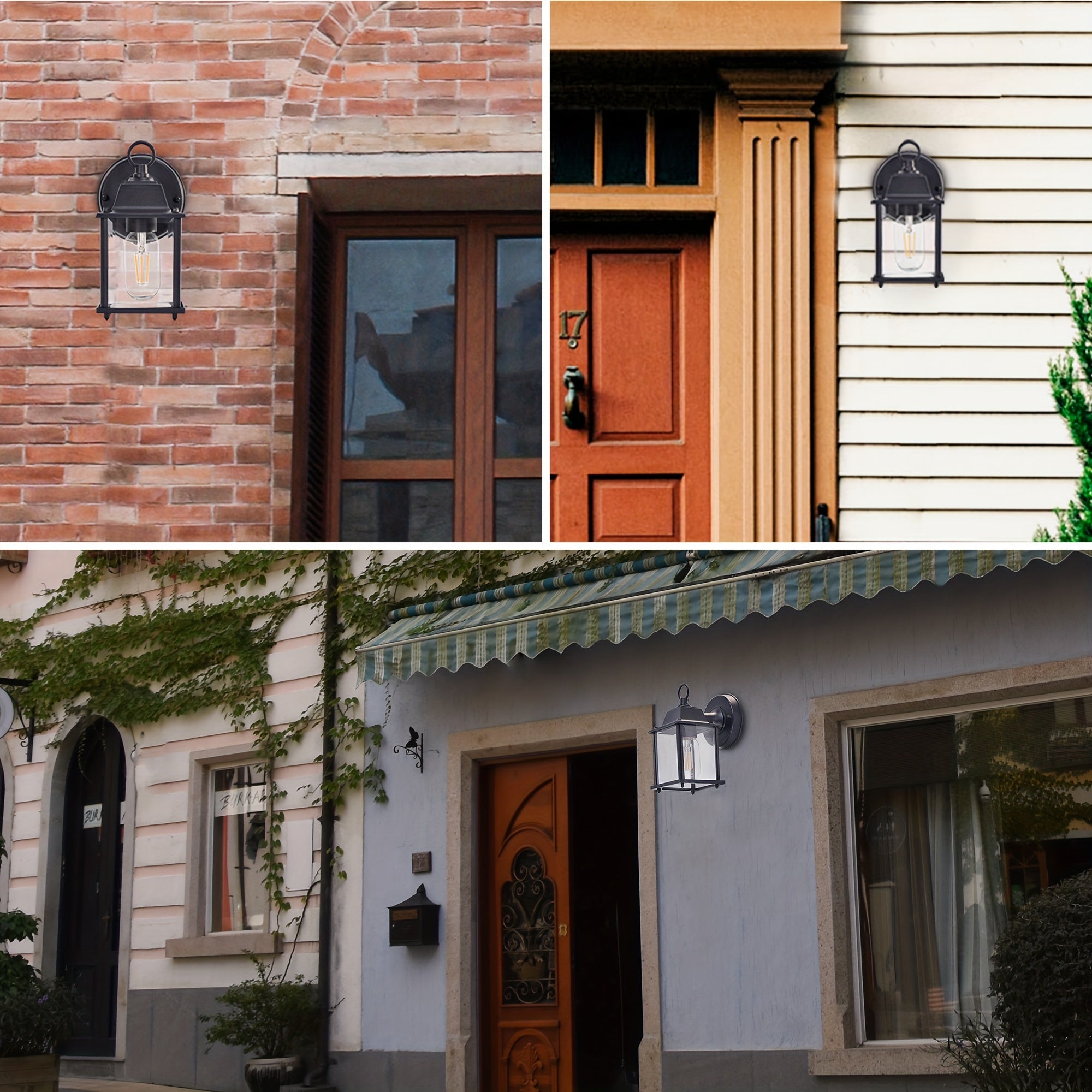 Outdoor Wall Light Glass Lantern Metal Frame