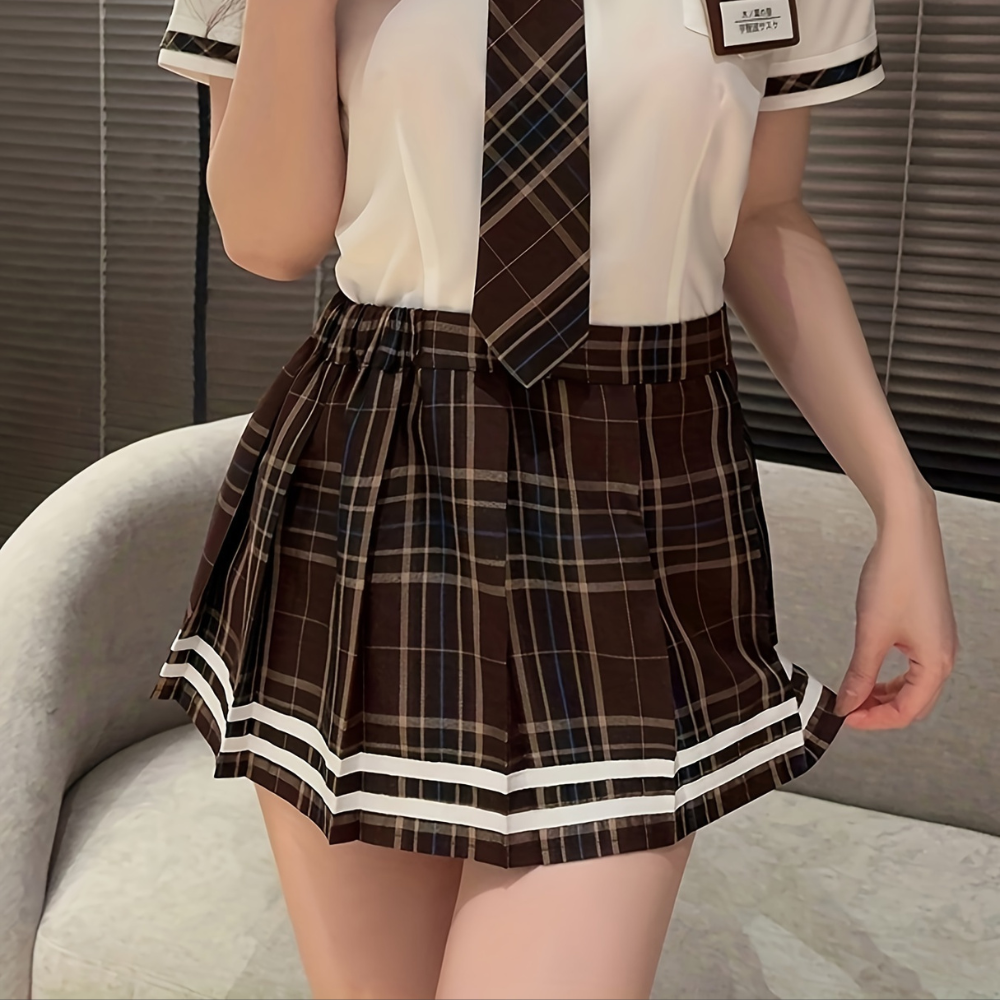 School Girl Costume Plaid Skirt Uniform Set