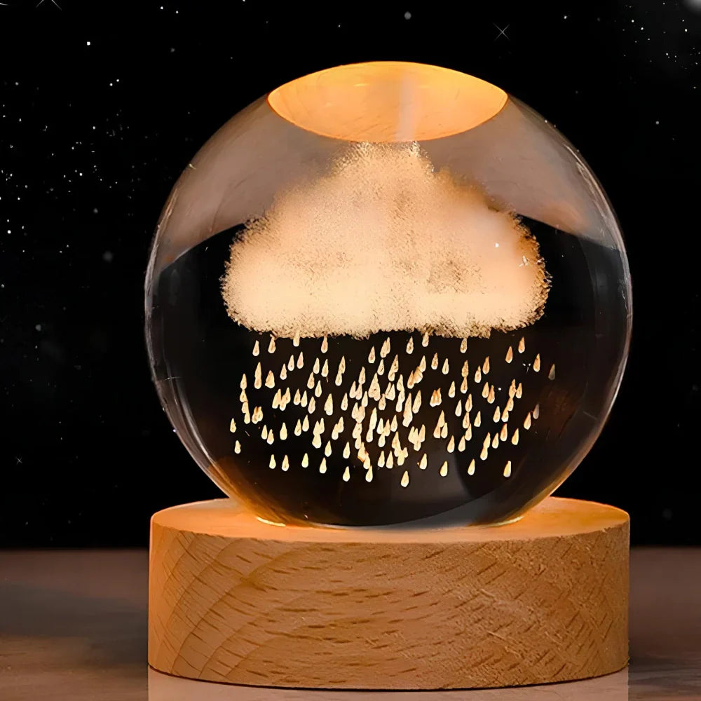 Night Light Wooden Base Crystal Ball Lamp