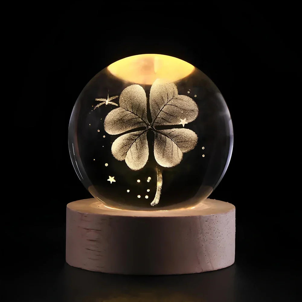 Night Light Wooden Base Crystal Ball Lamp