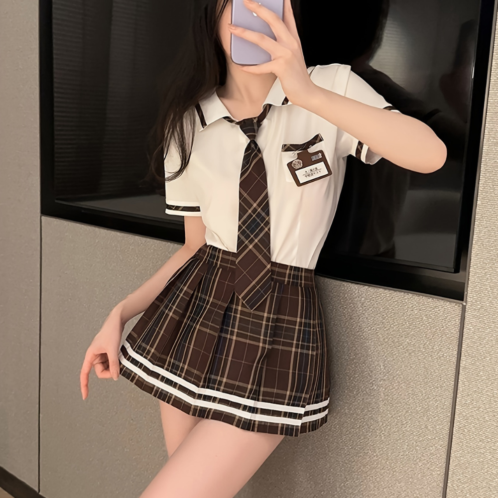 School Girl Costume Plaid Skirt Uniform Set