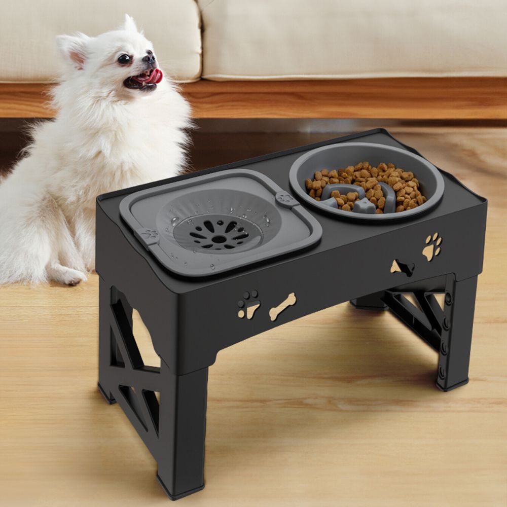 Dog Bowl Raised Adjustable Slow Feeder Stand