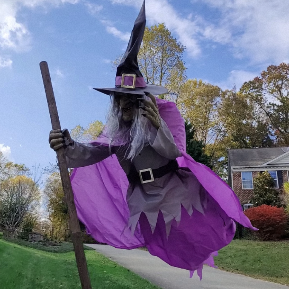 Halloween Outdoor Decoration Floating Witch Prop Broomstick Display