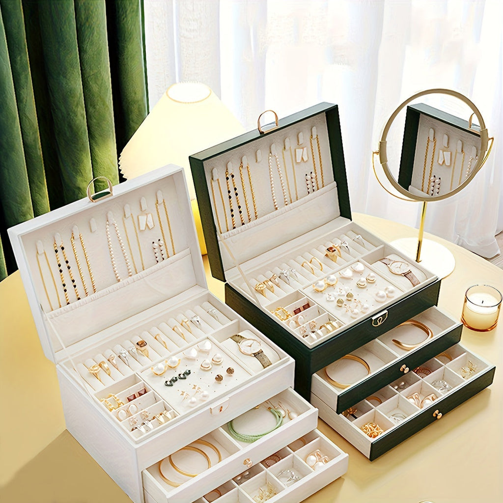 Jewelry Box Leather Organizer with Drawers