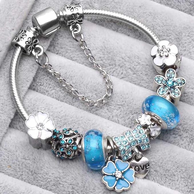 Sterling Silver Charm Bracelet Floral Elegant Gift