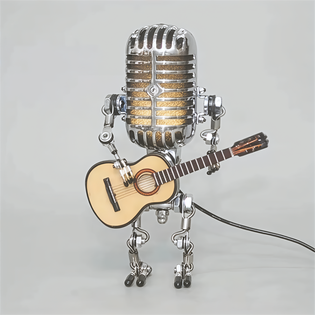 Table Lamp Robot Sculpture Metal Guitar Light