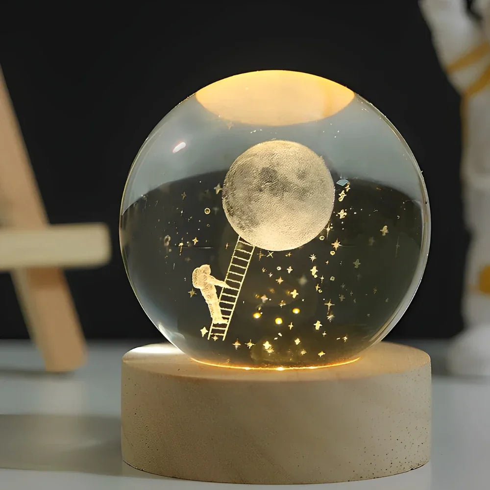 Night Light Wooden Base Crystal Ball Lamp
