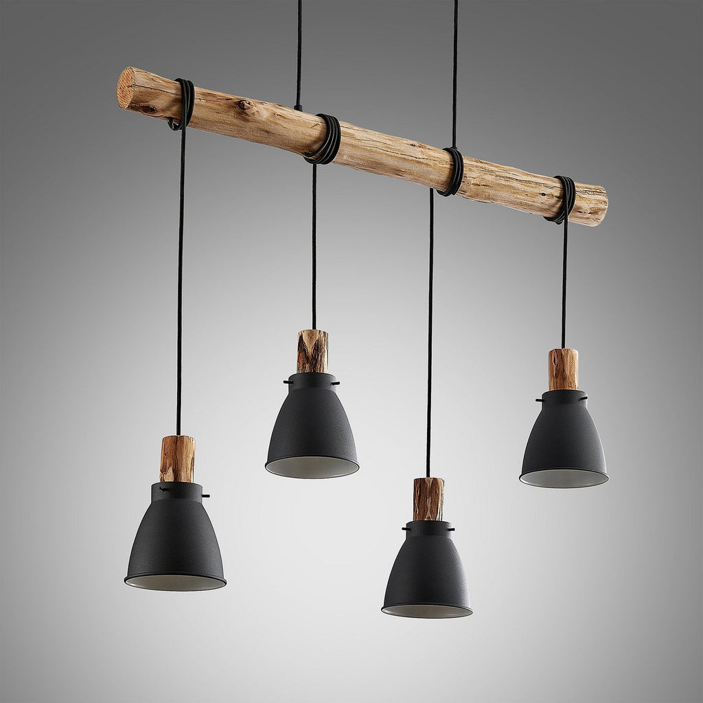 Pendant Light Rustic Wood and Black Metal