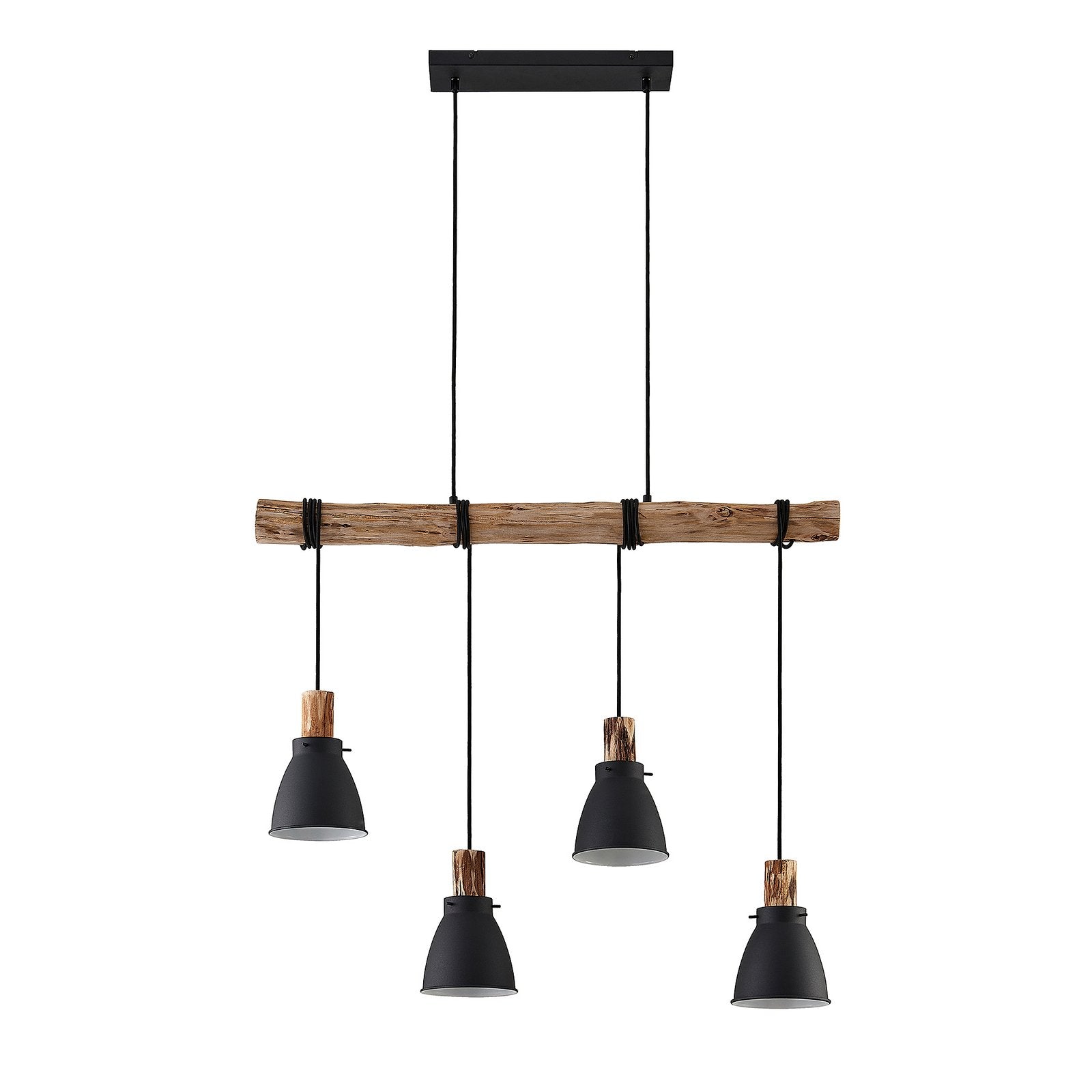 Pendant Light Rustic Wood and Black Metal