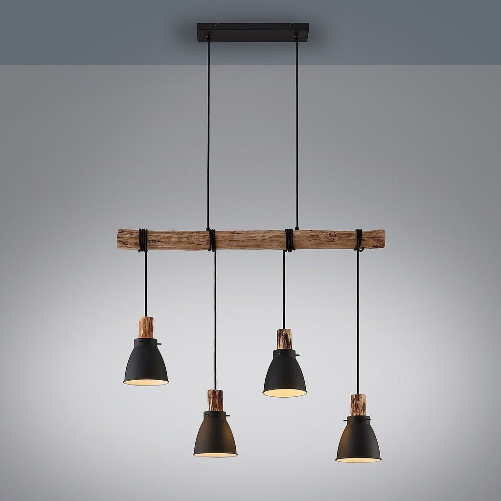 Pendant Light Rustic Wood and Black Metal