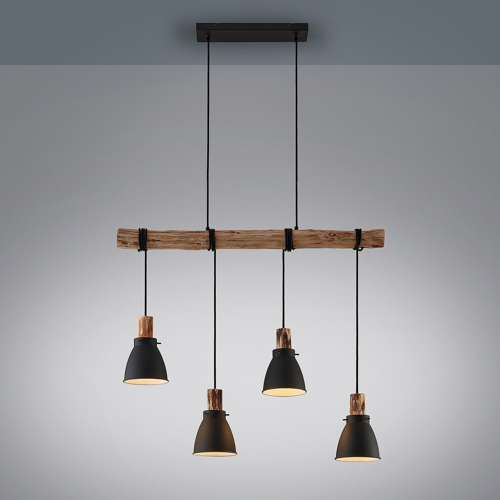 Pendant Light Rustic Wood and Black Metal