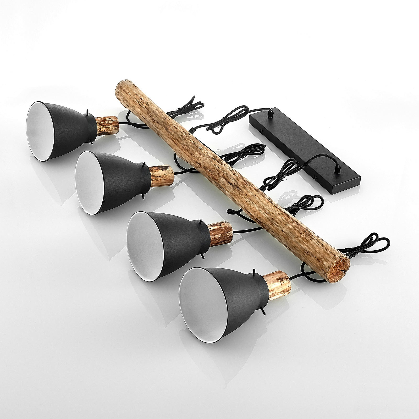 Pendant Light Rustic Wood and Black Metal