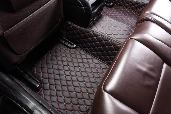 Car Floor Mats Black Red Leather Waterproof