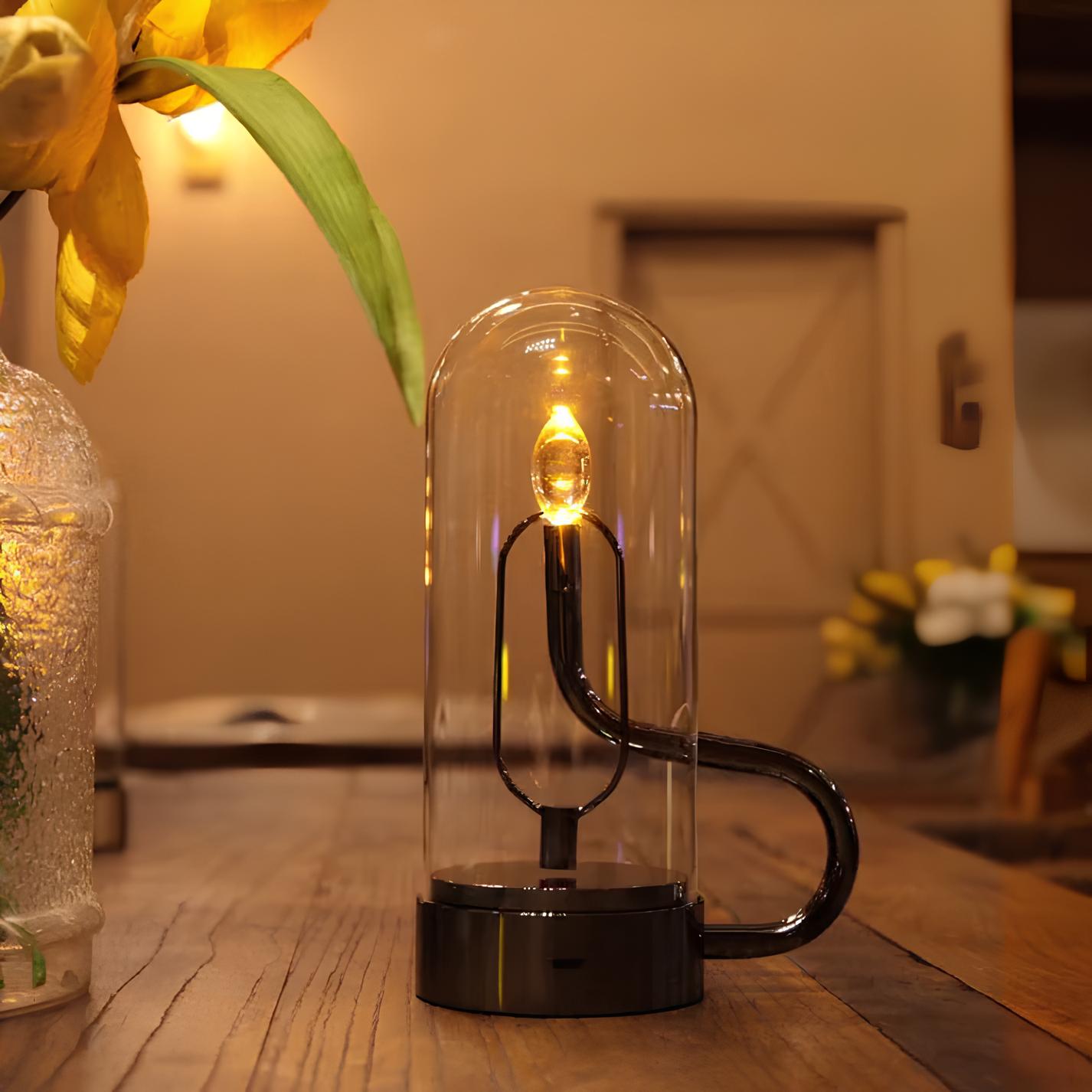 LED Table Lamp Glass Dome Rechargeable Light