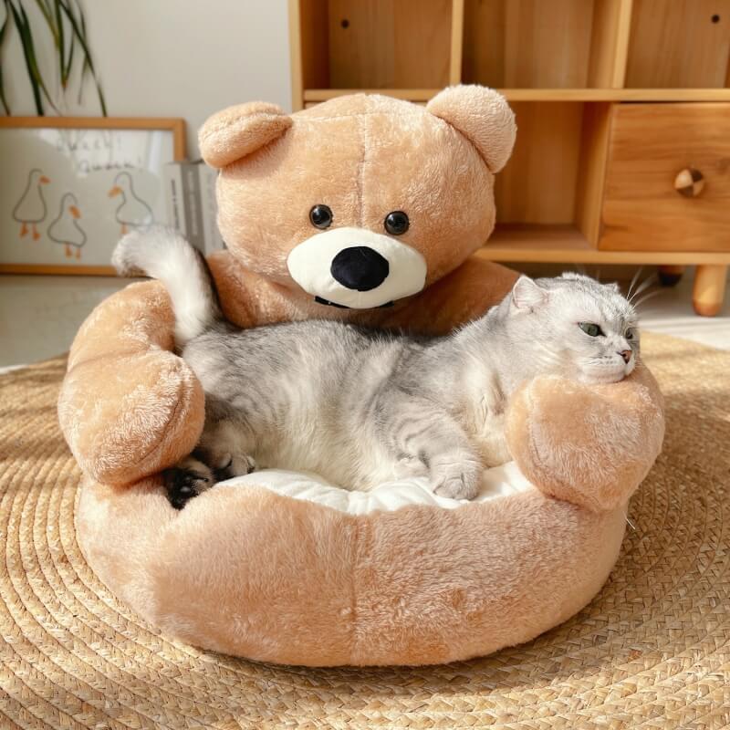 Pet Bed Plush Bear Cuddle-Style Nest