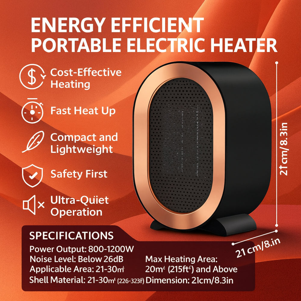 Portable Ceramic Space Heater Energy Efficient Quiet Heating
