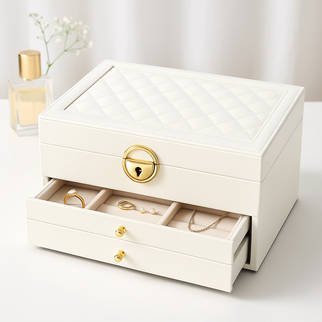Jewelry Box Leather Drawer Storage Organizer