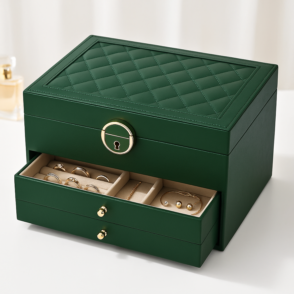 Jewelry Box Leather Drawer Storage Organizer