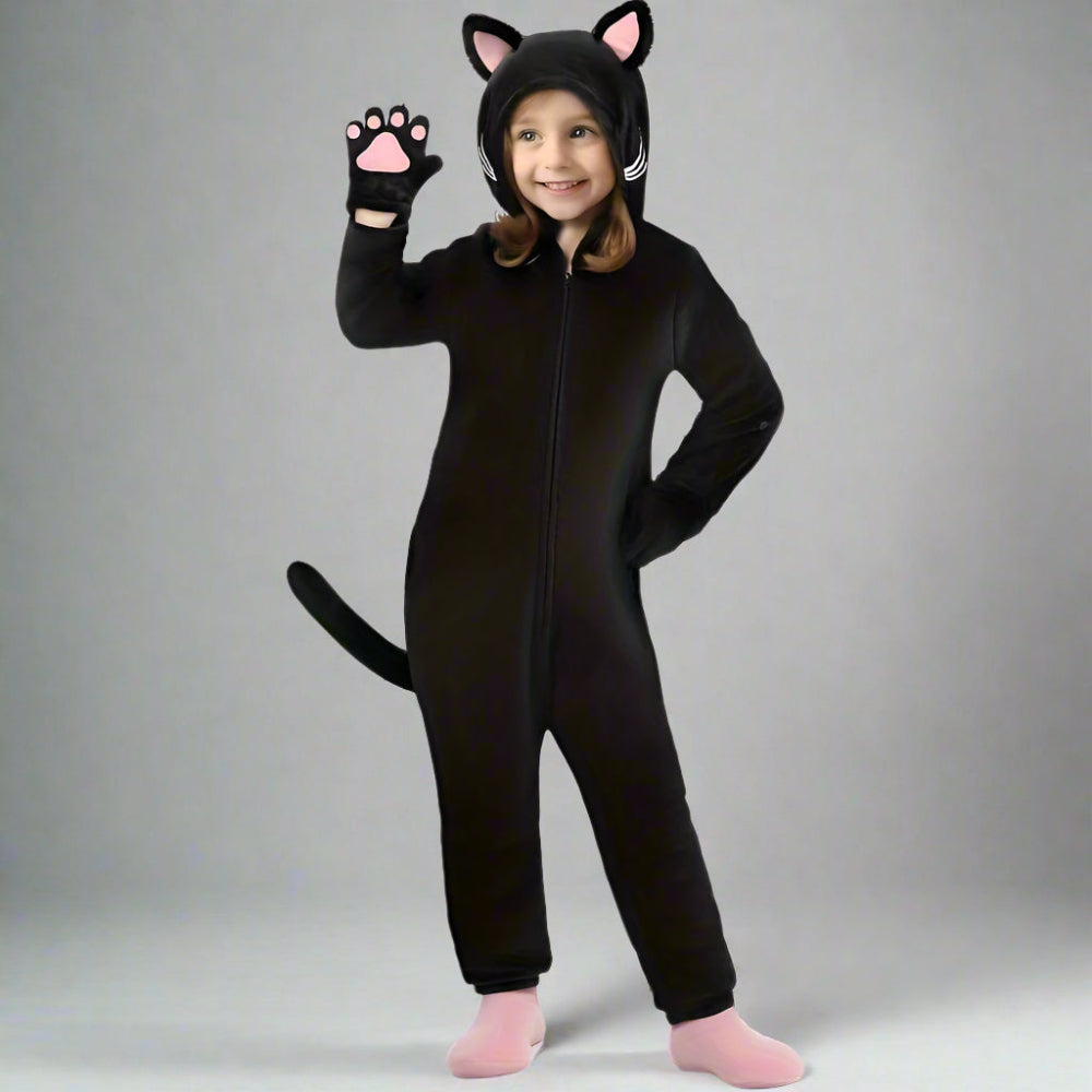 Kids Black Cat Halloween Costume Jumpsuit