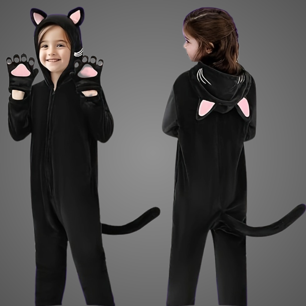 Kids Black Cat Halloween Costume Jumpsuit