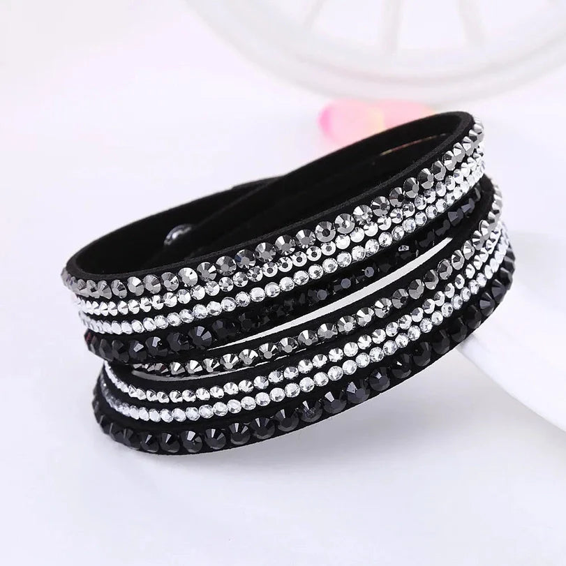 Bracelet for Women Black Crystal Wrap Design