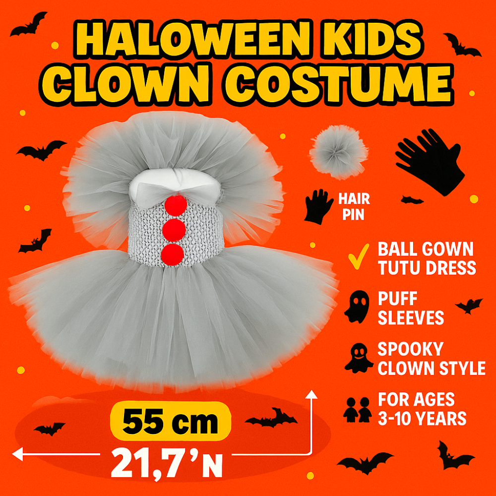 Halloween Kids Clown Costume Tutu Dress