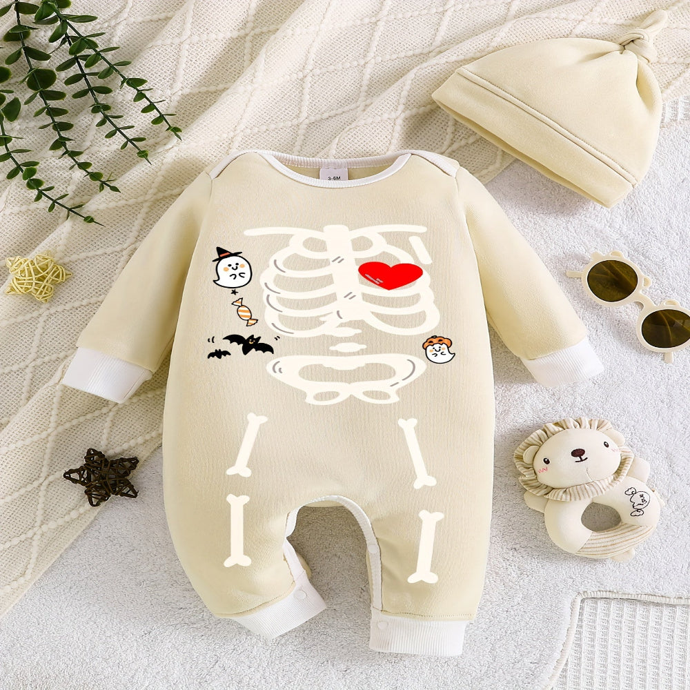 Halloween Toddler Skeleton Costume Romper Outfit Hat Set