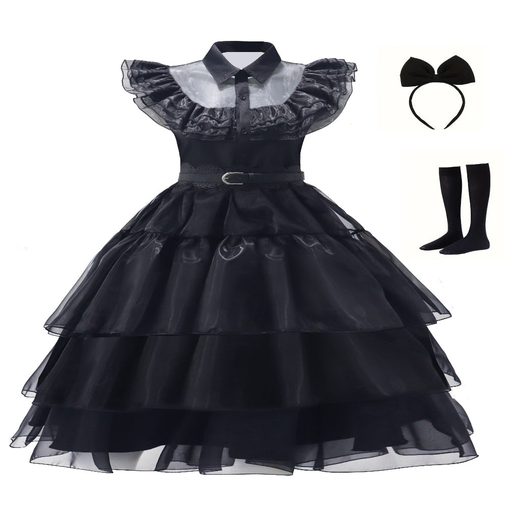Halloween Costume Gothic Black Ruffle Mesh Dress