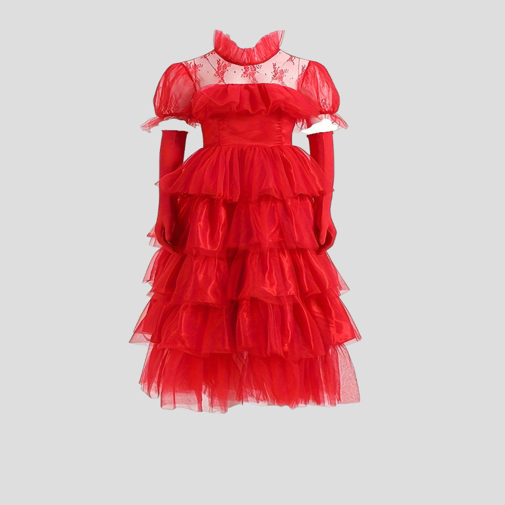 Halloween Costume Gothic Red Lace Long Dress