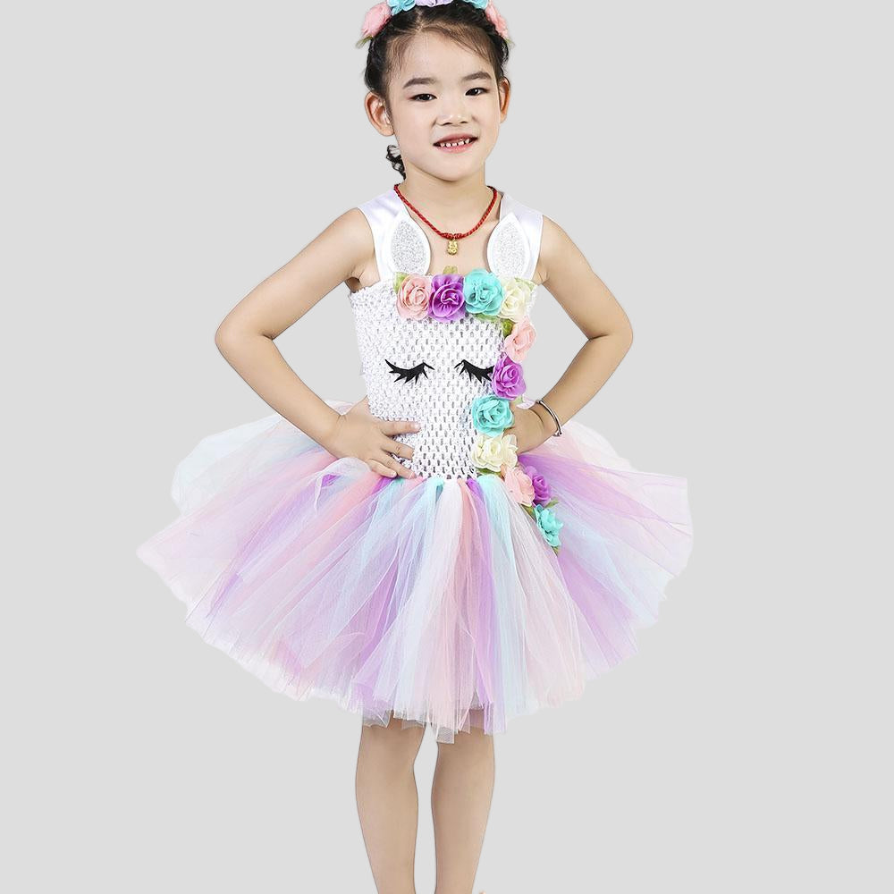 Halloween Costumes Pastel Rainbow Tulle Princess Dress for Girls