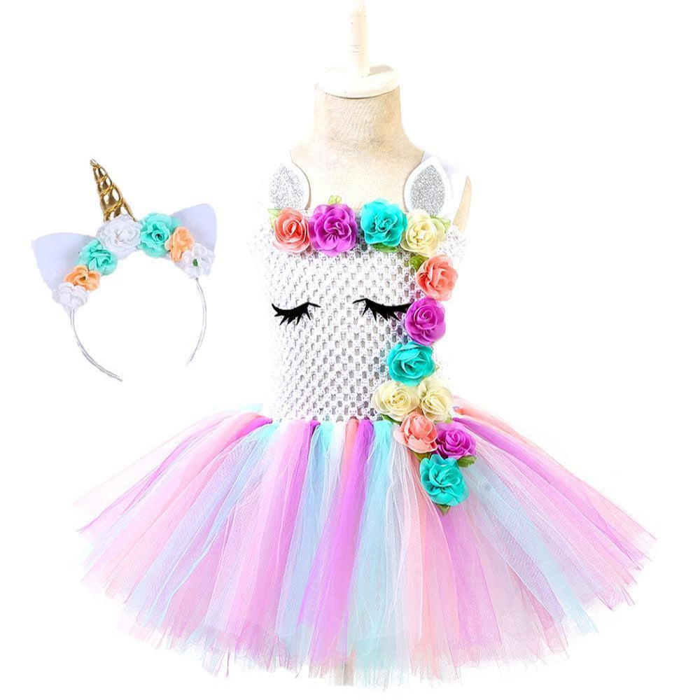 Halloween Costumes Pastel Rainbow Tulle Princess Dress for Girls