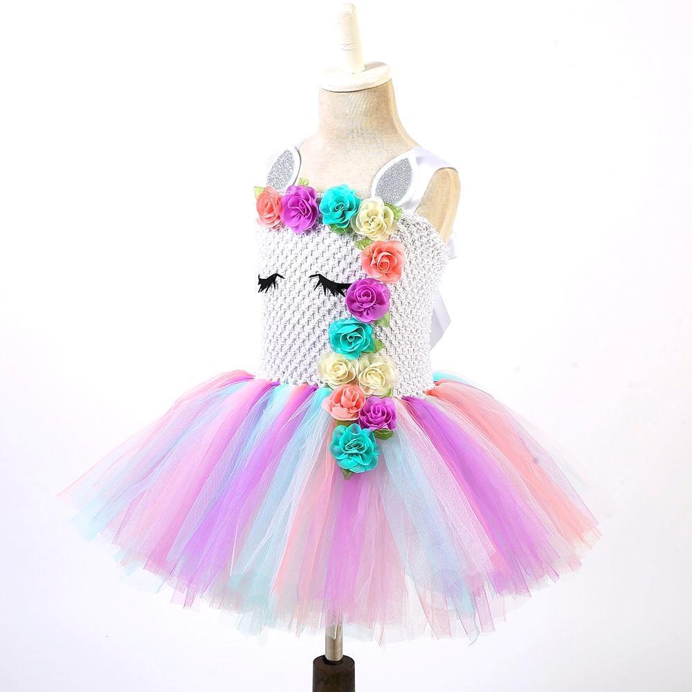 Halloween Costumes Pastel Rainbow Tulle Princess Dress for Girls