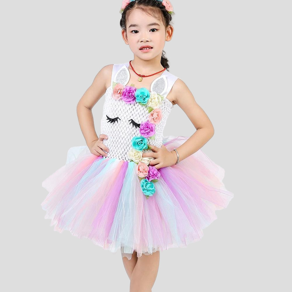 Halloween Costumes Pastel Rainbow Tulle Princess Dress for Girls