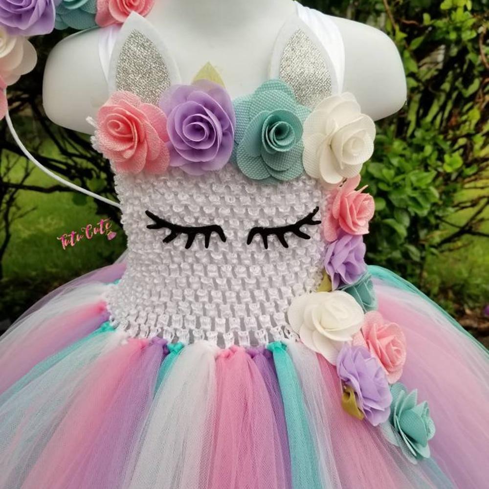 Halloween Costumes Pastel Rainbow Tulle Princess Dress for Girls