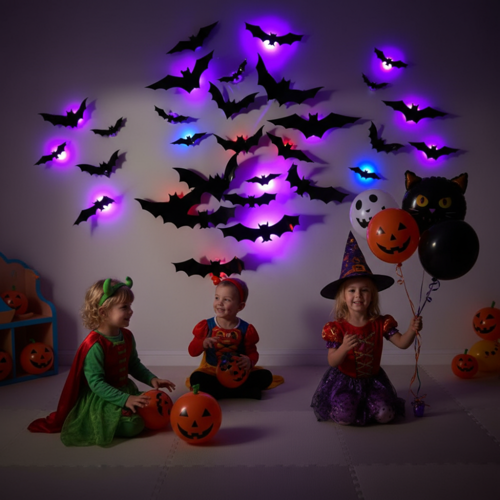 Halloween Decoration Glow in the Dark LED Wall Bats Set