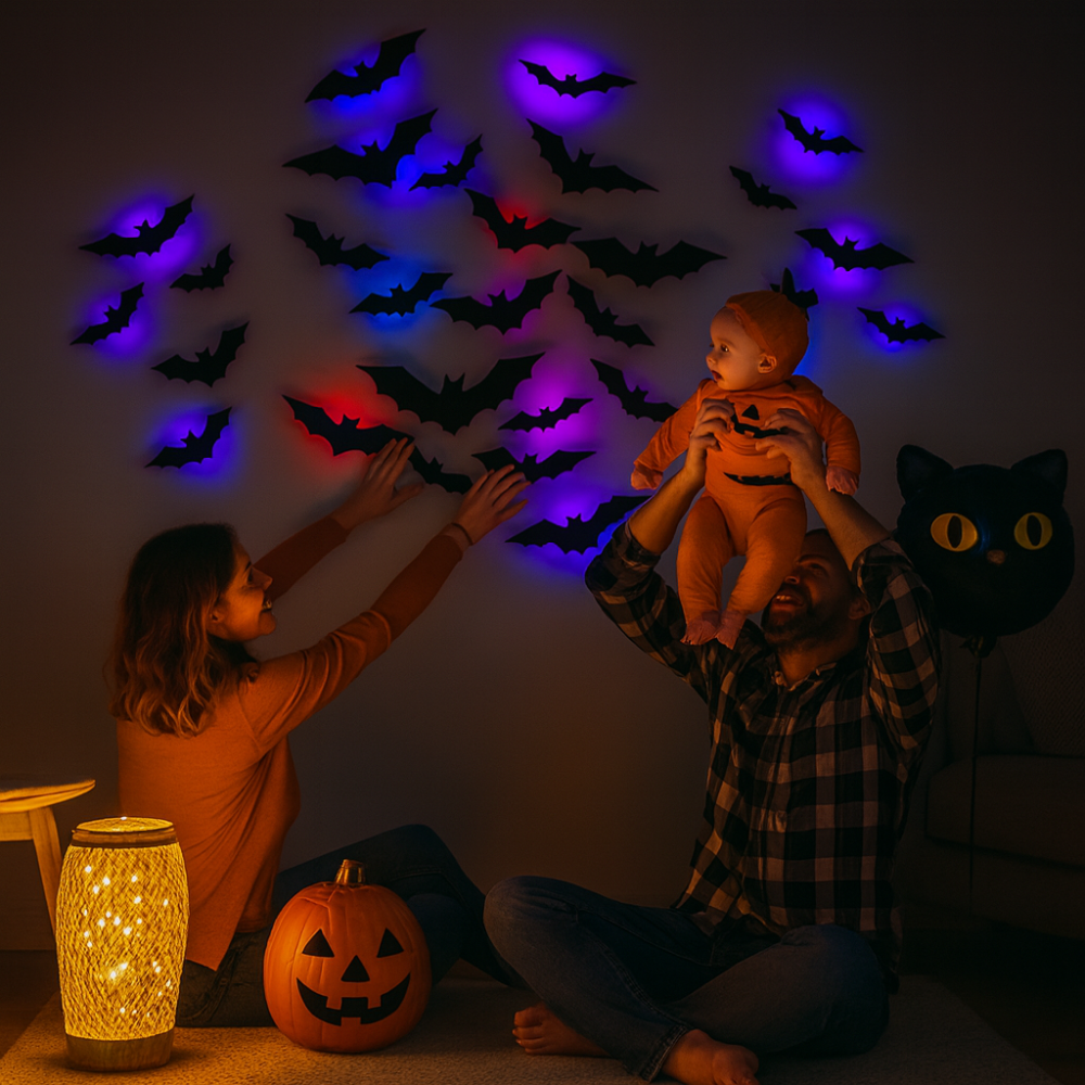 Halloween Decoration Glow in the Dark LED Wall Bats Set