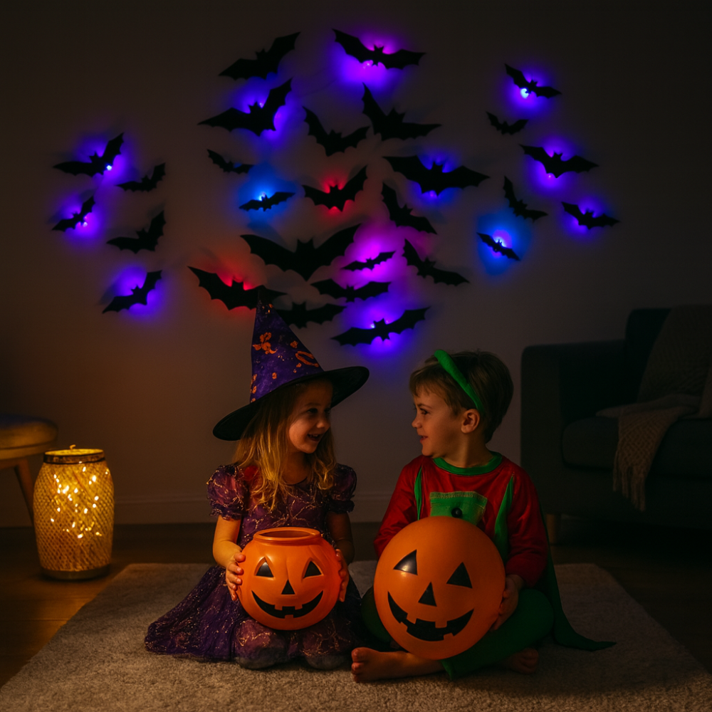 Halloween Decoration Glow in the Dark LED Wall Bats Set