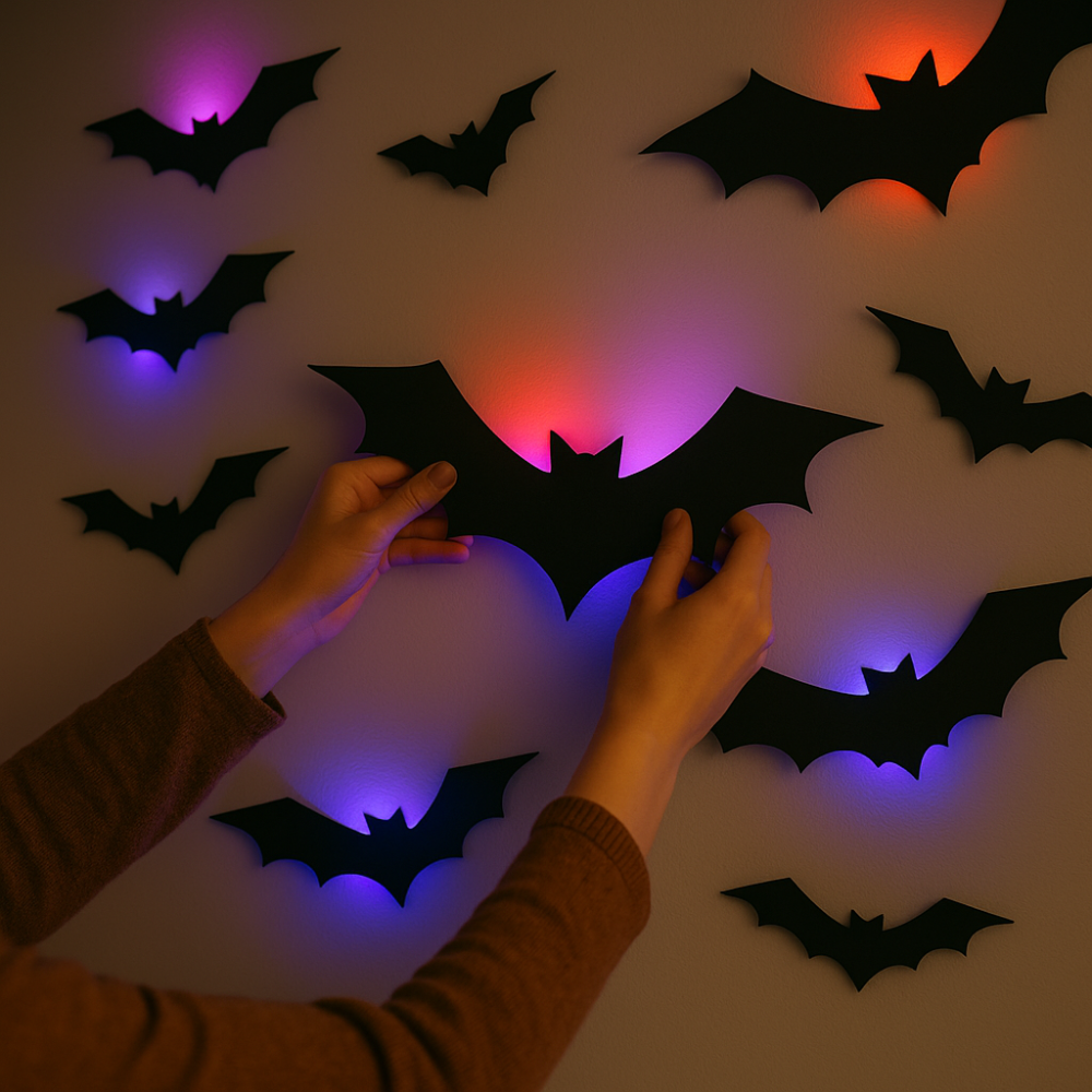 Halloween Decoration Glow in the Dark LED Wall Bats Set