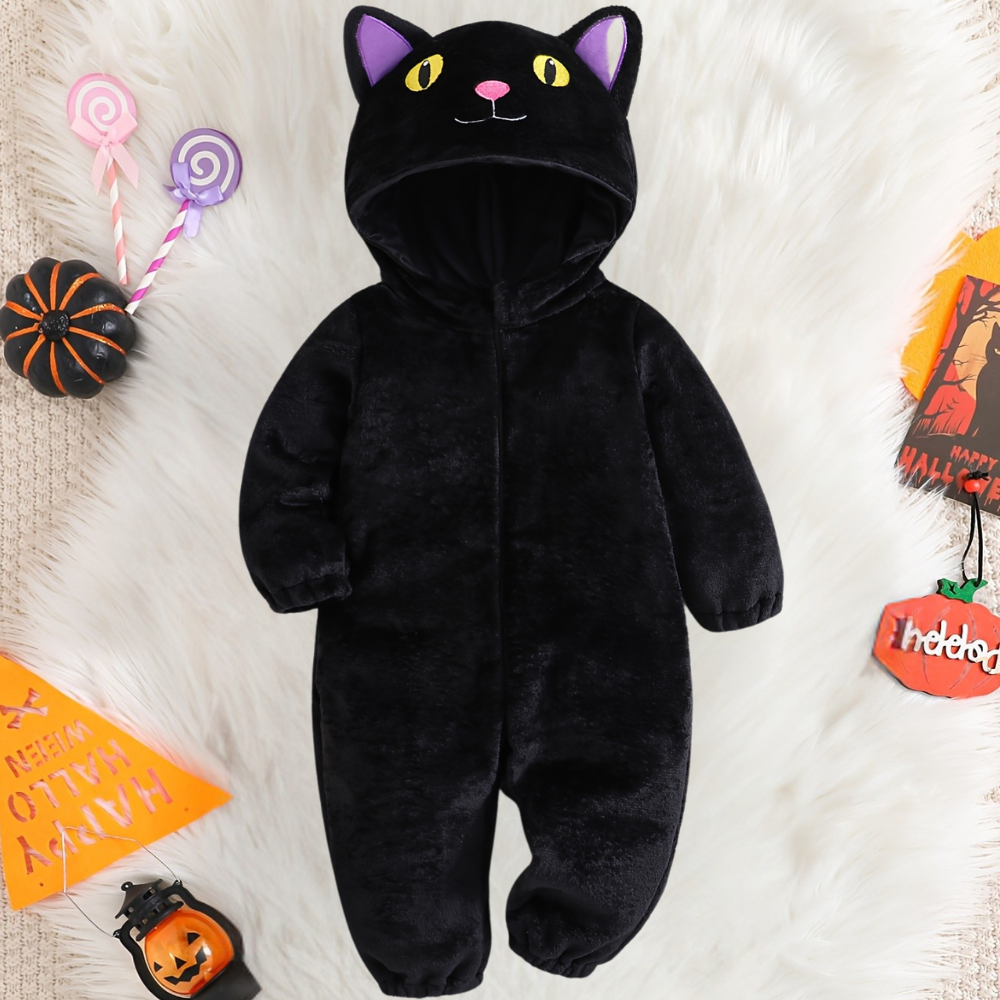 Halloween Kids Cat Costume Hooded Romper Outfit