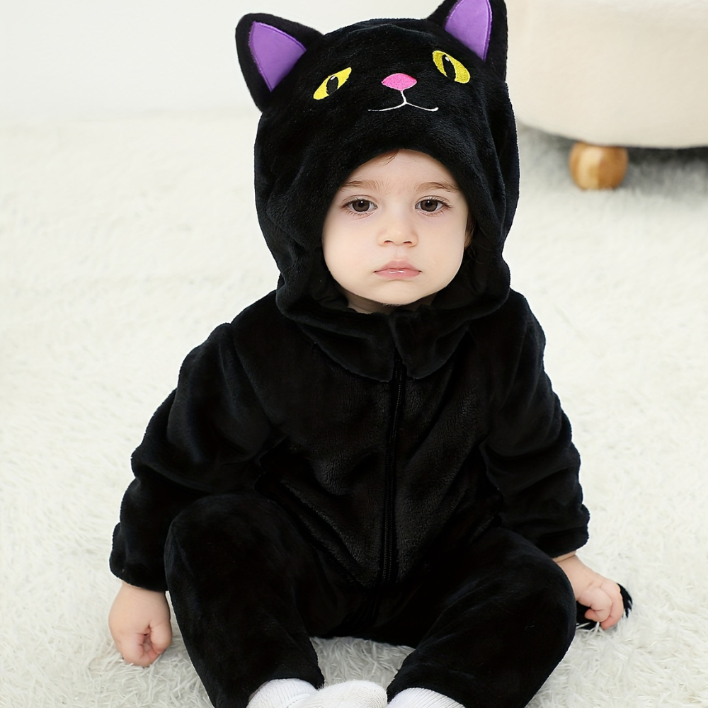 Halloween Kids Cat Costume Hooded Romper Outfit