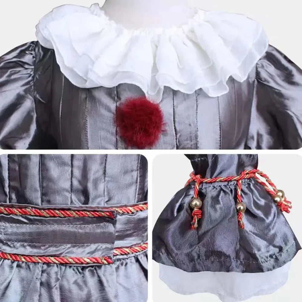 Halloween Kids Clown Costume Satin Chiffon Set