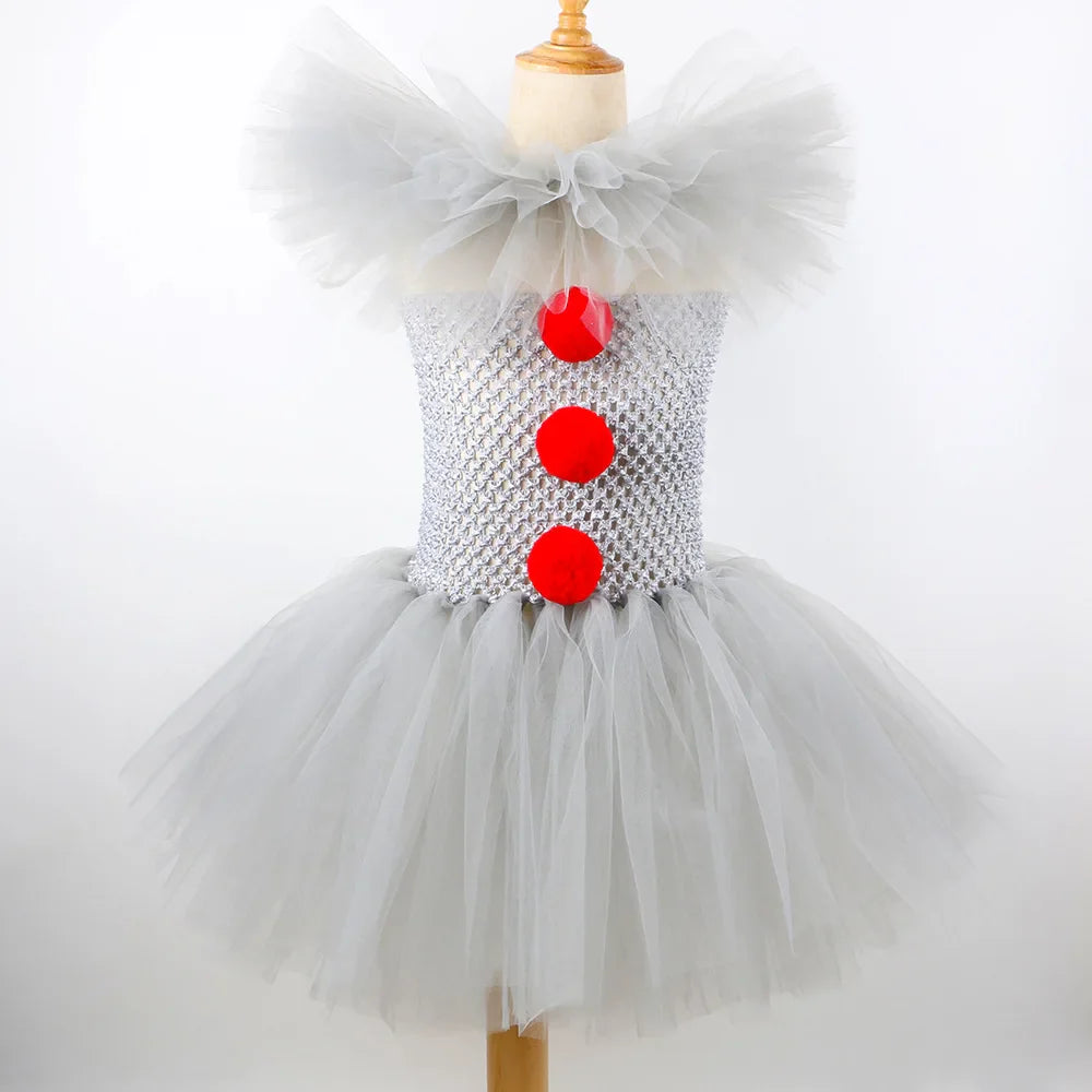Halloween Kids Clown Costume Tutu Dress