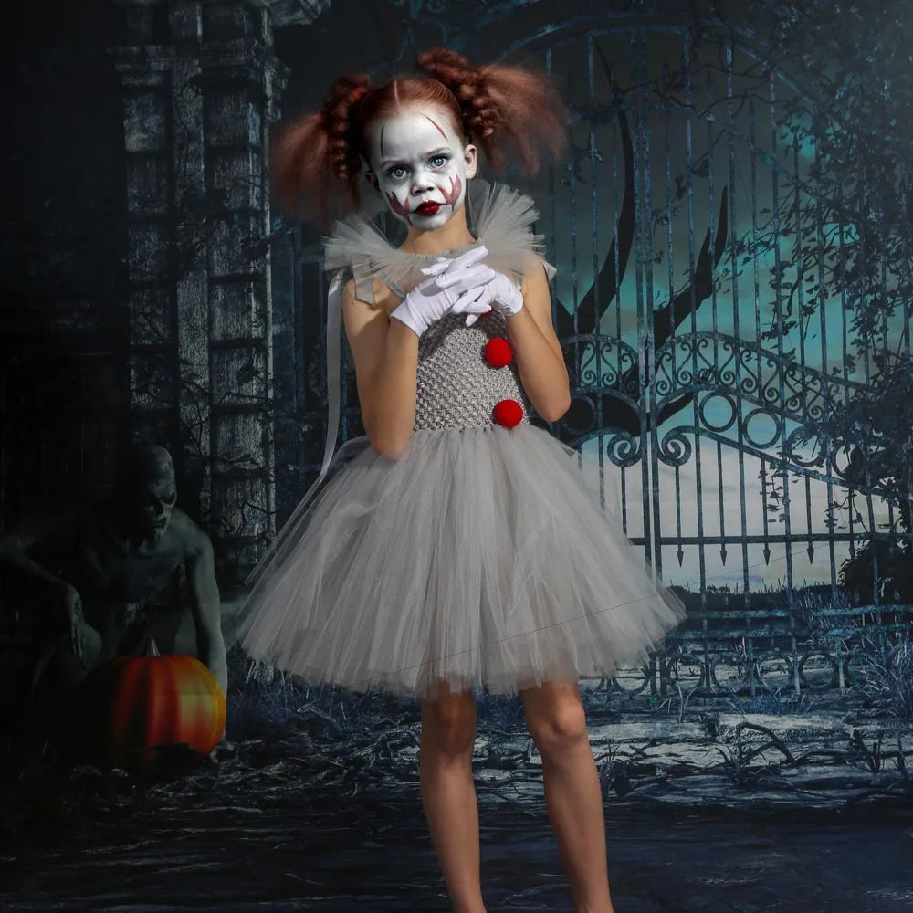 Halloween Kids Clown Costume Tutu Dress